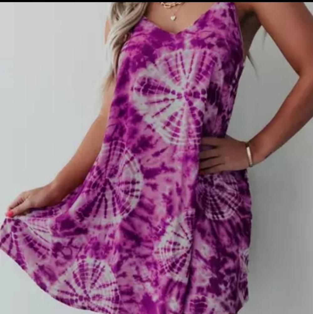 Purple/White Tie Dye Mini Dress